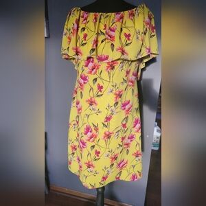 Lauren Ralph Lauren Yellow Off-Shoulder Floral Midi Dress Size 2
